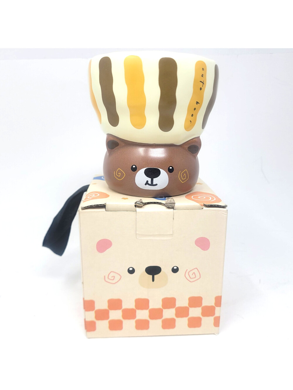 Kawaii Cute Bear Ceramic Mug 13oz 3D Pedestal Animal Cup Bowl Ice Cream Dessert